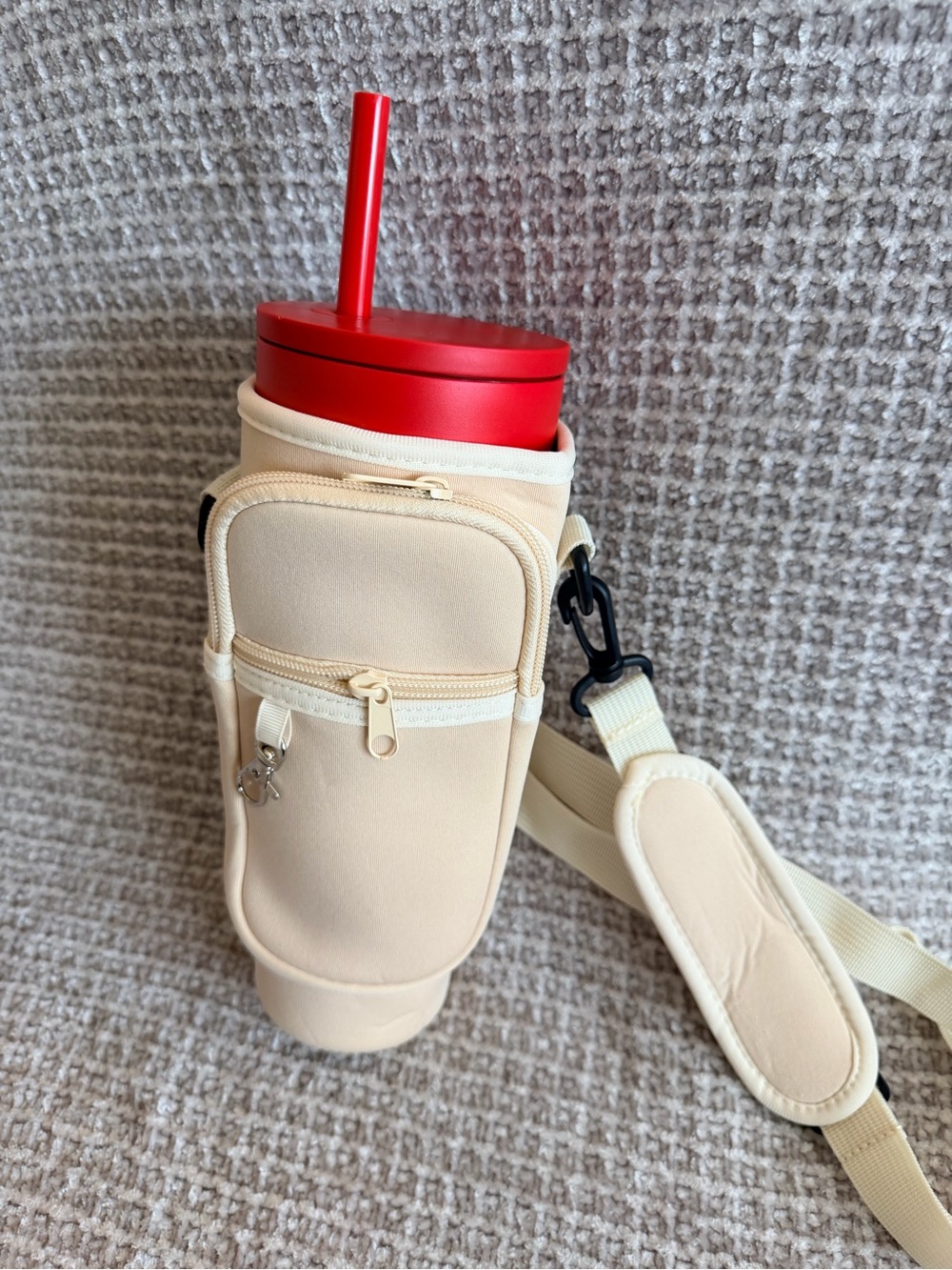 Neutral Cream Crossbody Bottle Bag - Stylish Hands-Free Carrier